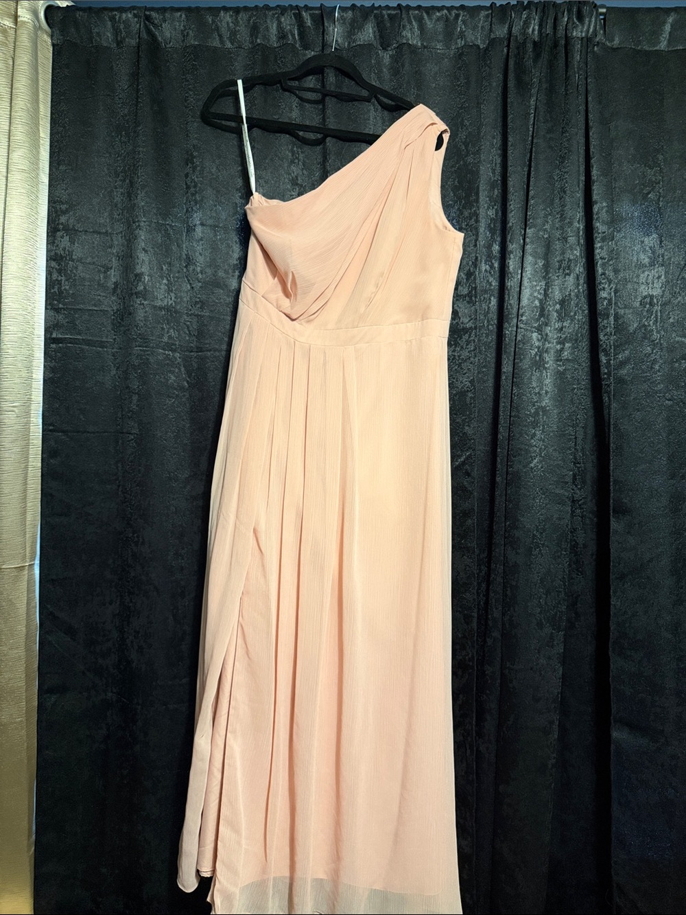 David's Bridal One-Shoulder blush Chiffon Gown